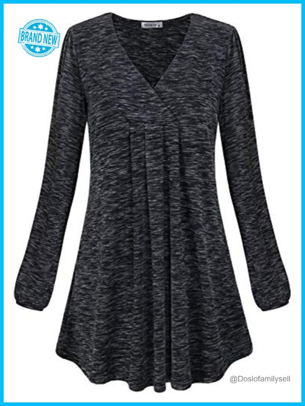Womens V Neck Long Sleeve Flowy A-Line Tunic Blouse Pleated Casual Top